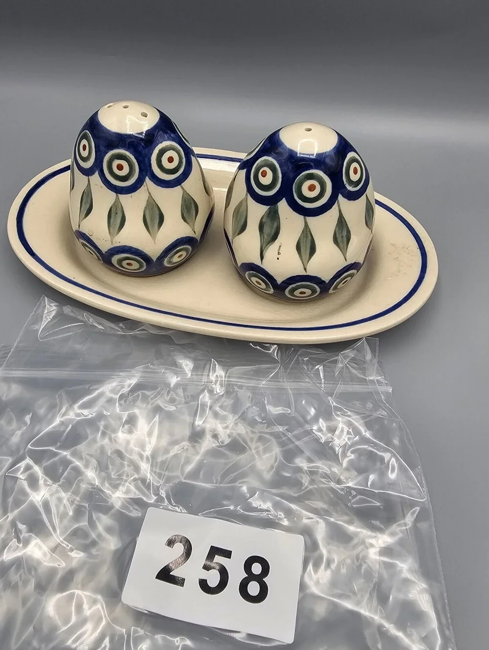 Hand-Painted Ceramic Salt and Pepper Shakers with Matching Tray